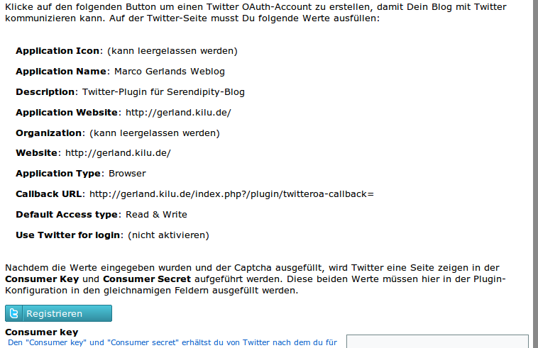 Konfigurationsmenü-Twitter