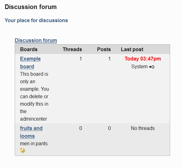 the example forum in the frontend (looks different with other theme)